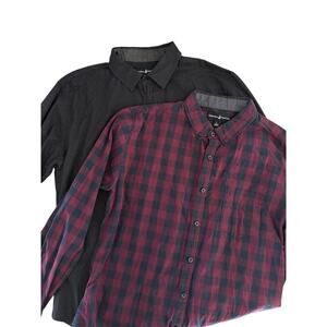 Set/2 Beverly Hills Polo Club L button shirts collared plaid black longsleeve